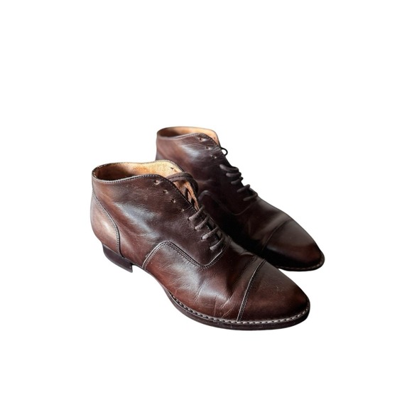 Nine West Brown Boots leather Cap Toe Lace Up Ankle Women's Dress Boot Size 5.5M - Picture 9 of 11